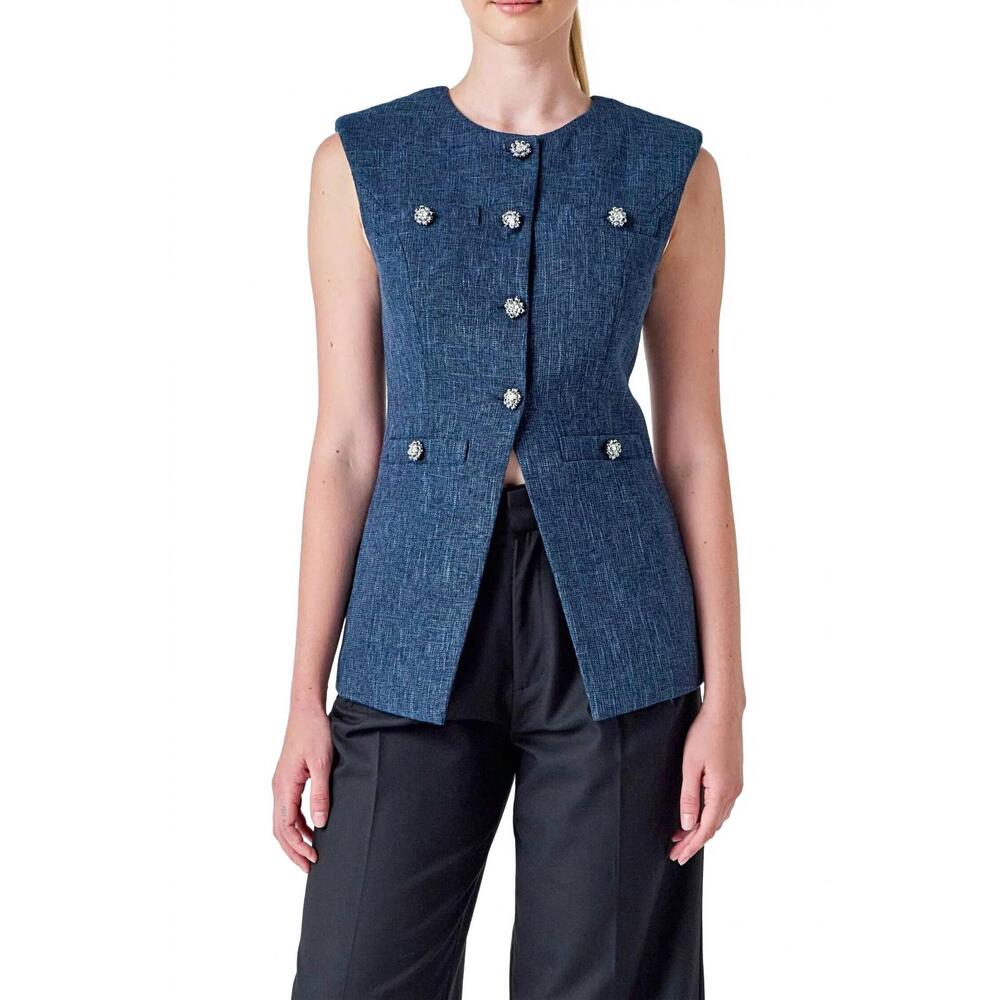 NEW ENDLESS ROSE textured longline vest in navy